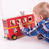 Bigjigs Toys Wooden Animal Shape Sorter Bus - Red