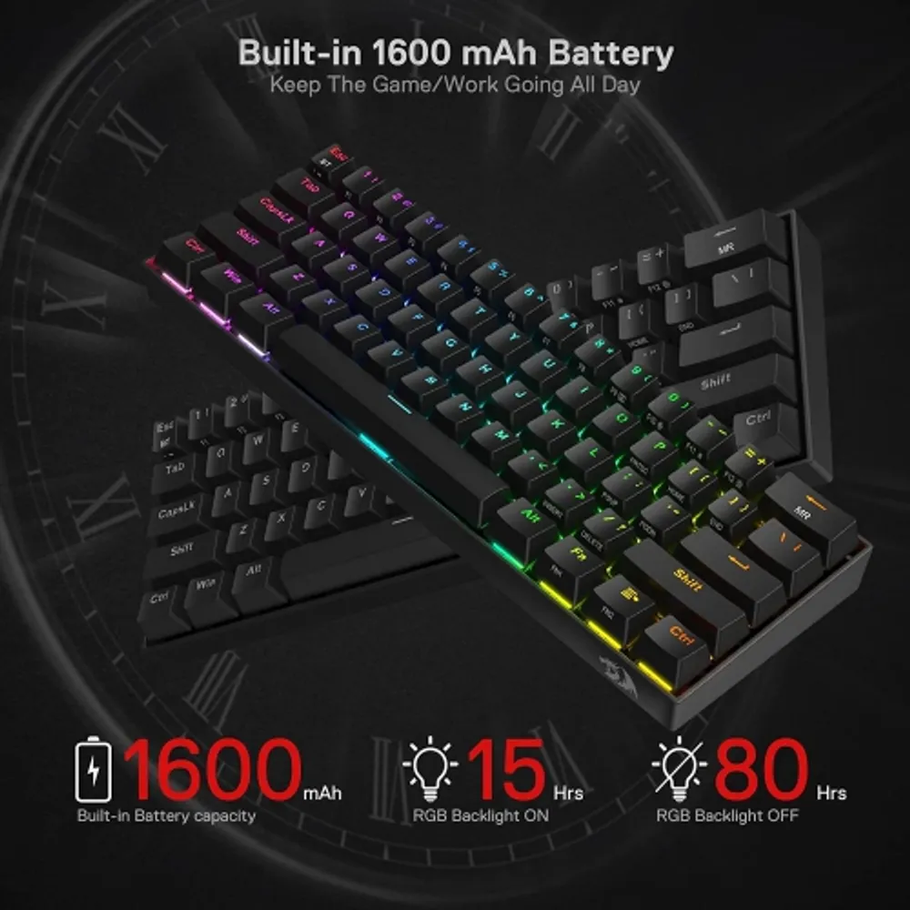 Redragon K530 Pro Draconic 60% Wireless RGB Mechanical Keyboard, Bluetooth/2.4Ghz/Wired 3-Mode 61 Keys Compact Gaming Keyboard w/100% Hot-Swap Socket Galeries de la Capitale Wireless Keyboard, 61 Keys 2.4G Wireless Mechanical Keyboard with RGB Mod