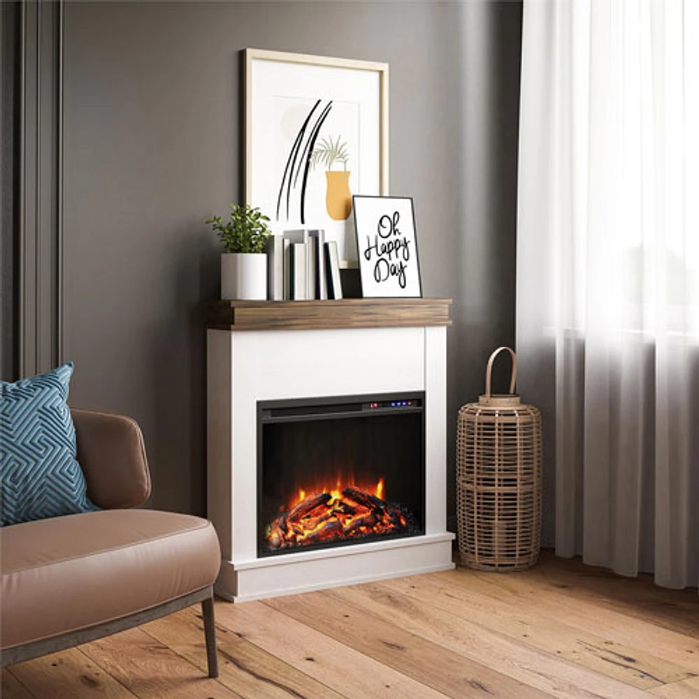 Ameriwood Home Mateo Fireplace with Mantel - 4600 BTU - Ivory Oak