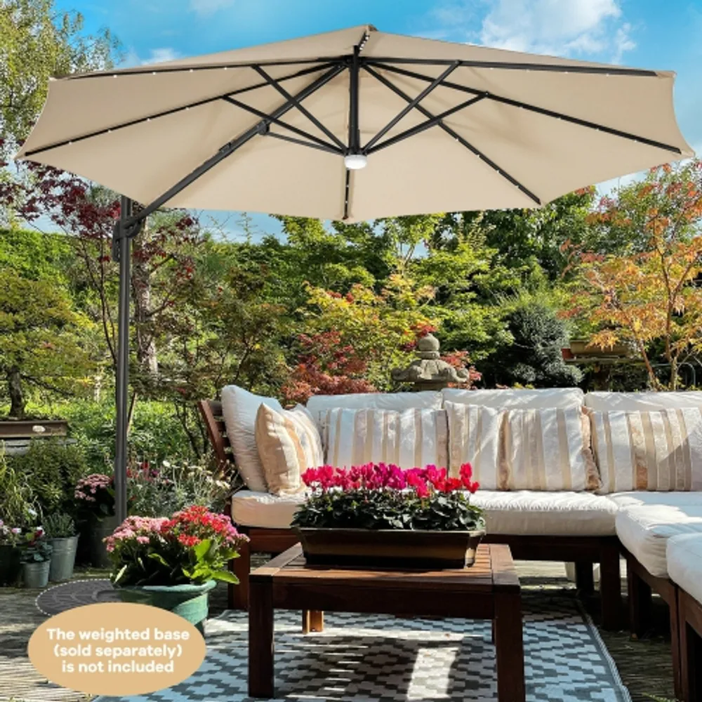 Gymax 10FT Cantilever Solar Umbrella 28LED Lighted Patio Offset Tilt 360°  Outdoor Beige / Coffee / Wind-Red | Scarborough Town Centre