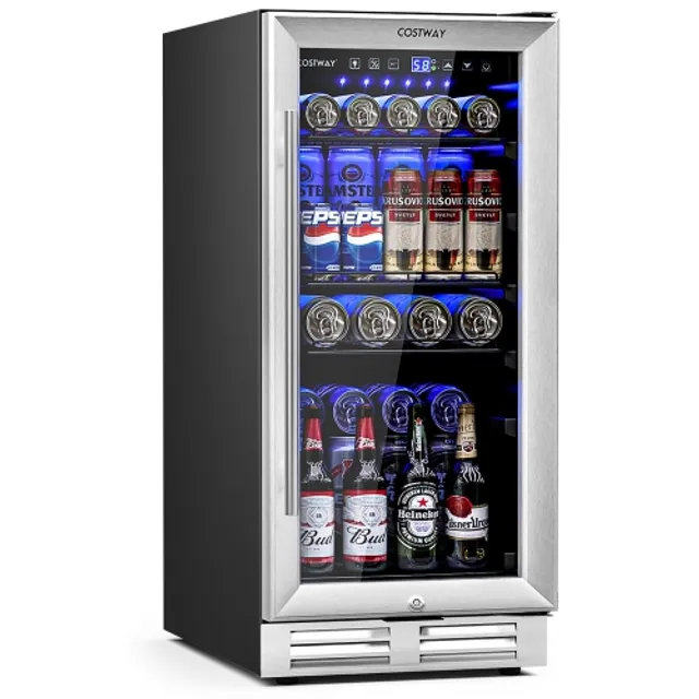 Costway 2-Doors Unit Stainless Steel Compact Mini Refrigerator Freezer Cooler - 3.4 cu ft - Black