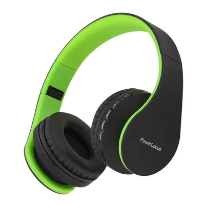 Wireless Bluetooth Over-Ear Stereo Foldable Headphones, Wired Headsets with Built-in Microphone for iPhone, Samsung, LG, iPad (Black/Green)