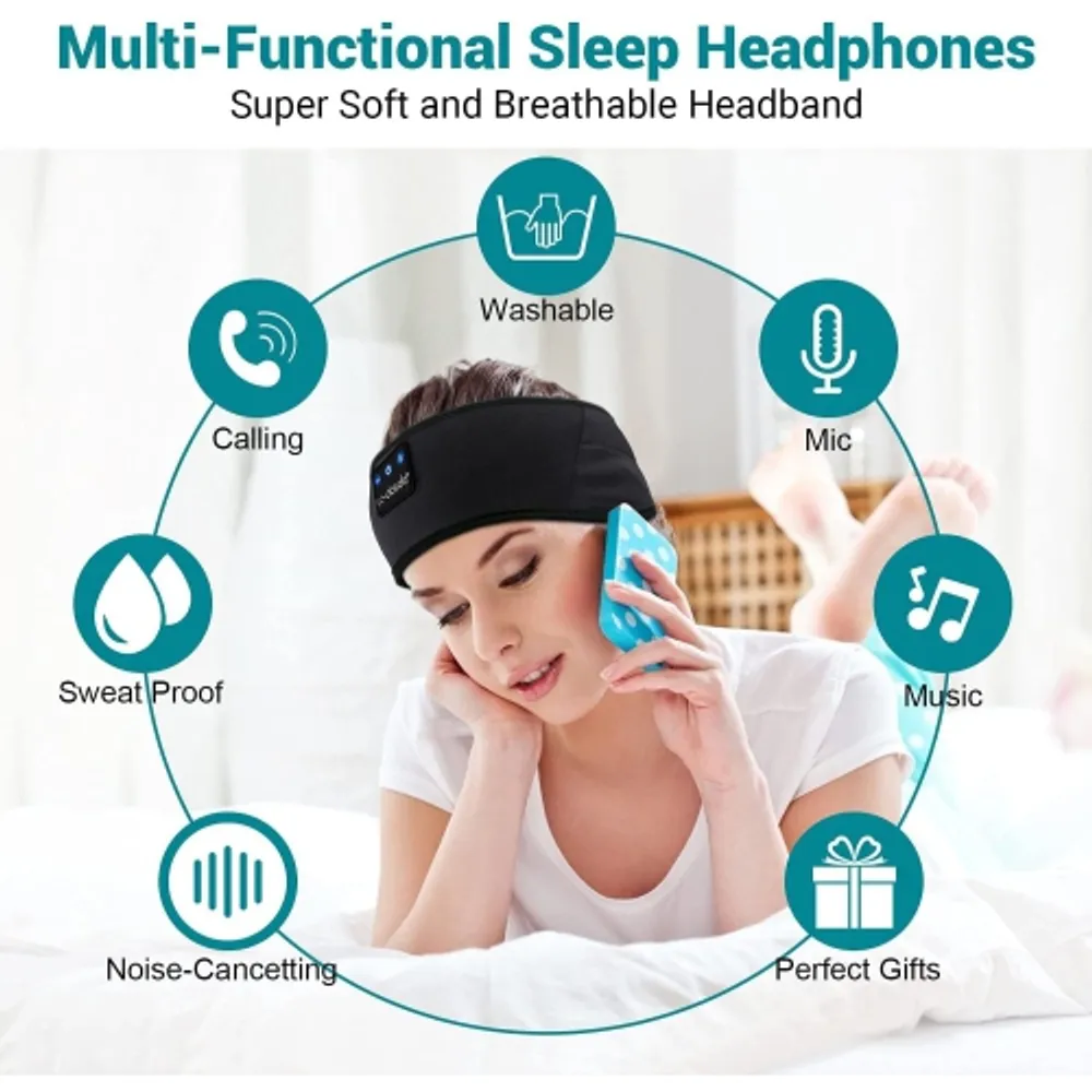 Dolaer Cozy Band Headphones, Adjustable Soft Sleep Headphones  Headband,Sleep Headband Bluetooth Headphones with Built in Speakers Perfect  for Sleep,Workout,Running,Yoga,Travel,Ins