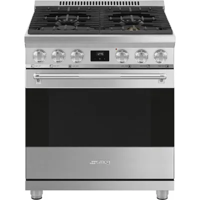 Smeg 30" 4.6 Cu. Ft. True Convection Freestanding Gas Range (SPR30UGGX) - Stainless Steel