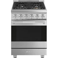 Smeg 24" 2.8 Cu. Ft. True Convection Freestanding Gas Range (SPR24UGGX) - Stainless Steel