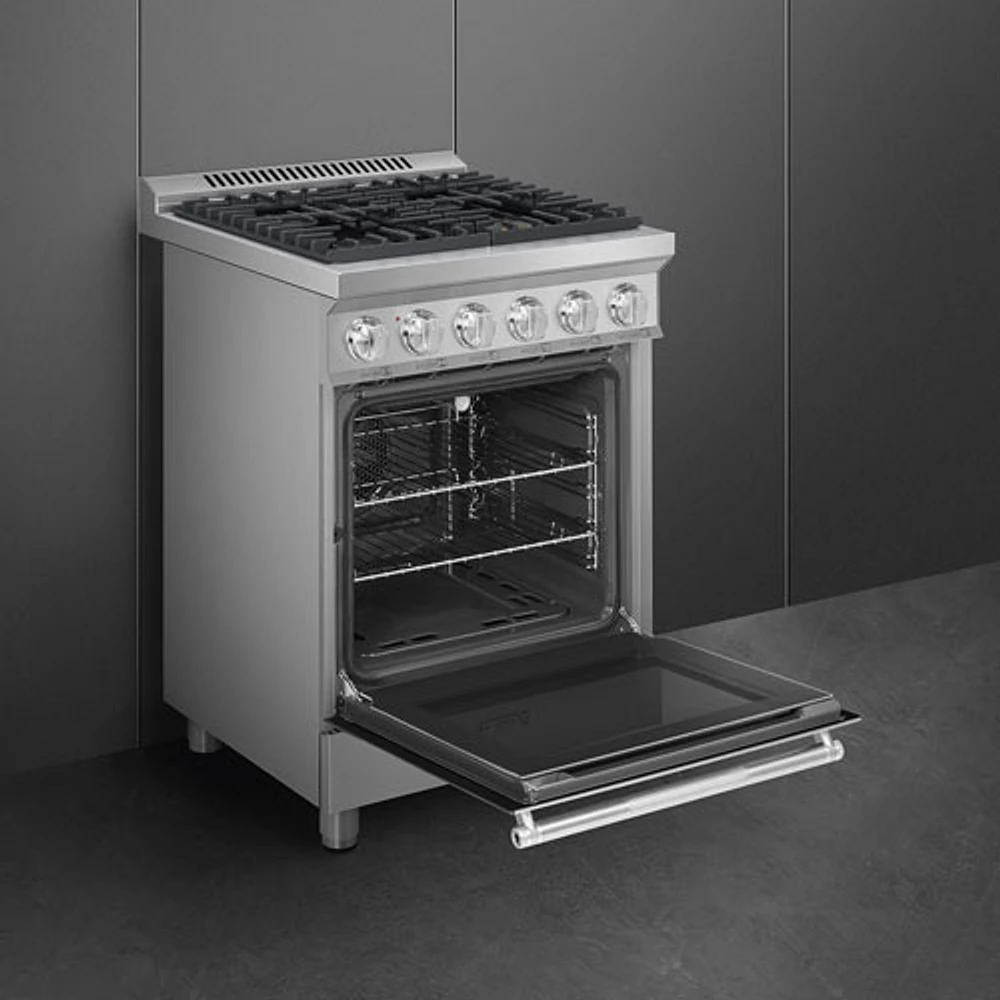 Smeg 24" 2.8 Cu. Ft. True Convection Freestanding Gas Range (SPR24UGGX) - Stainless Steel