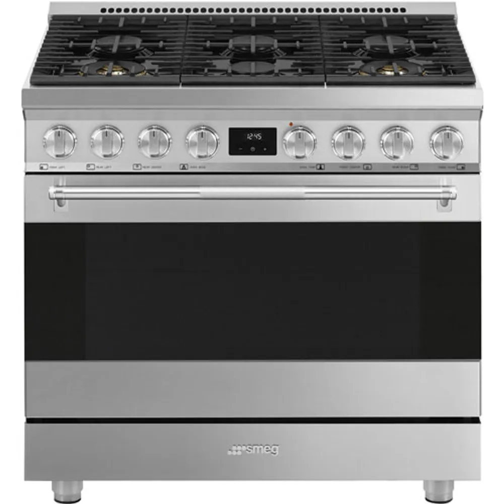 Smeg 36" 4.5 Cu. Ft. True Convection 6-Burner Freestanding Gas Range (SPR36UGGX) - Stainless Steel