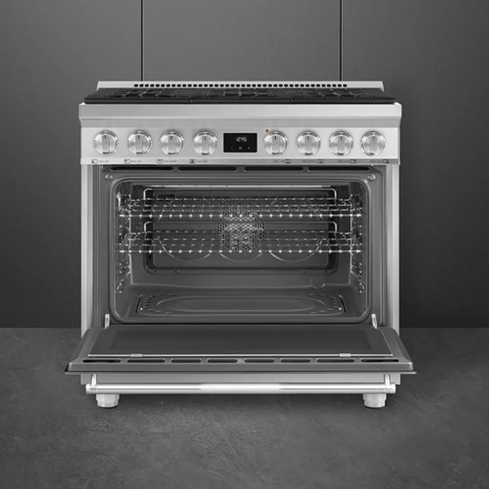 Smeg 36" 4.5 Cu. Ft. True Convection 6-Burner Freestanding Gas Range (SPR36UGGX) - Stainless Steel