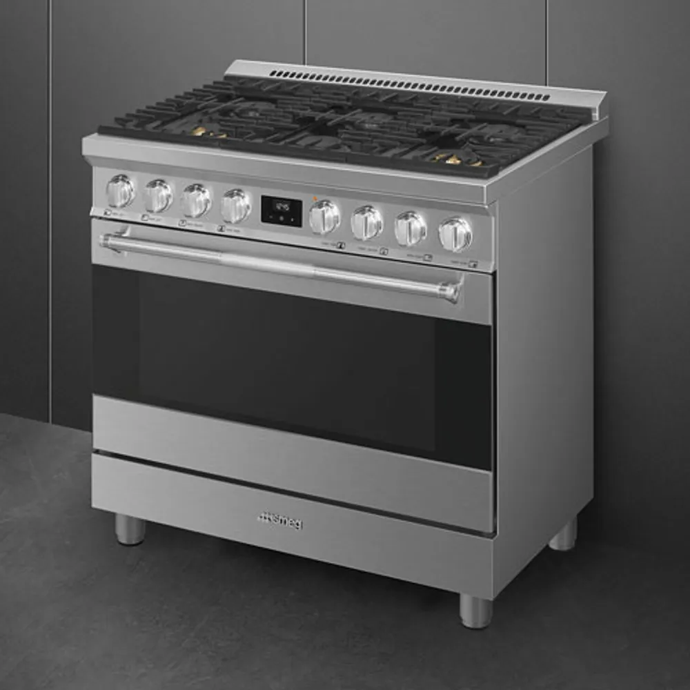 Smeg 36" 4.5 Cu. Ft. True Convection 6-Burner Freestanding Gas Range (SPR36UGGX) - Stainless Steel