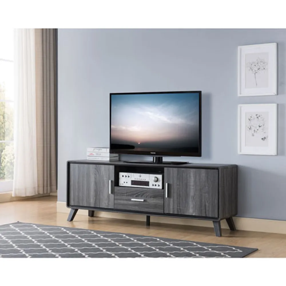 Brassex 60" Solid Wood TV Stand with 2 Cabinets