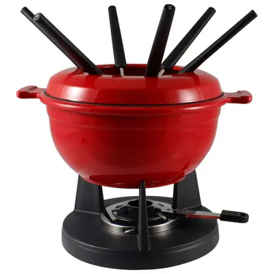 Swissmar Lucerne 10-Piece Cast Iron Fondue Set (F66540) - Red