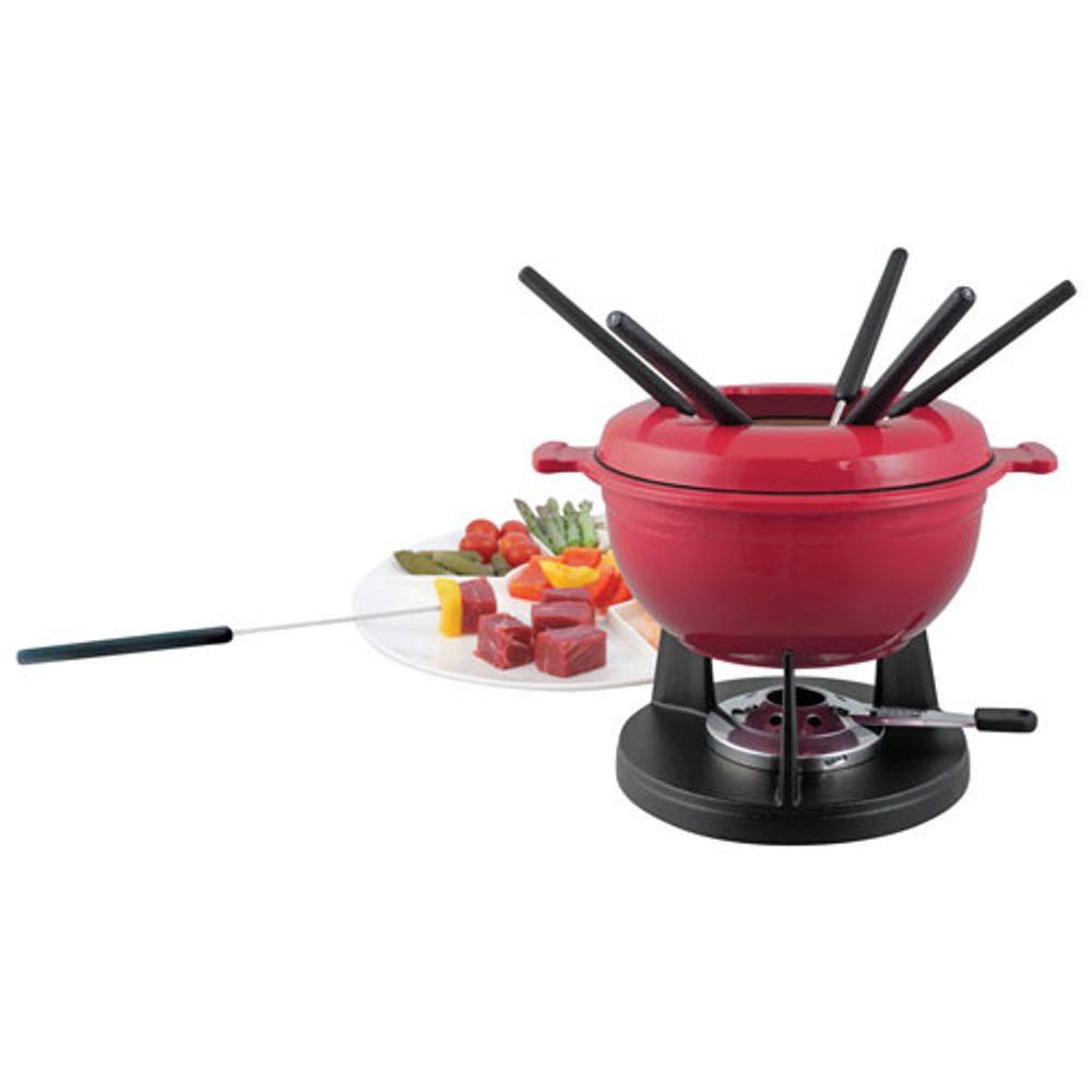 Swissmar Lucerne 10-Piece Cast Iron Fondue Set (F66540) - Red