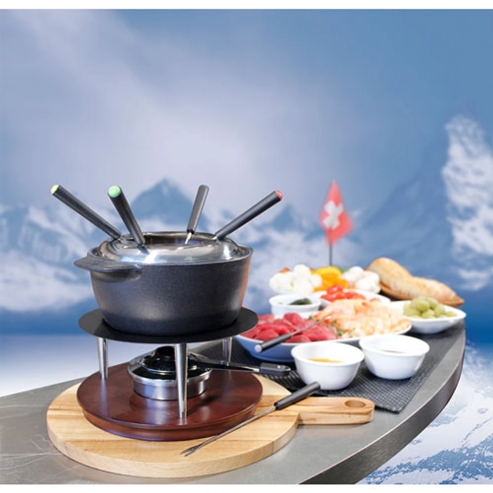 Swissmar Summit 10-Piece Cast Iron Fondue Set (F66921) - Black