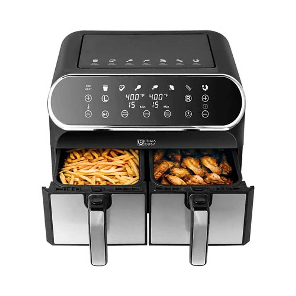 Friteuse à air chaud numérique à deux zones d'Ultima Cosa - 8 l/8,5 pte - Acier inoxydable noir - Exclusivité de Best Buy