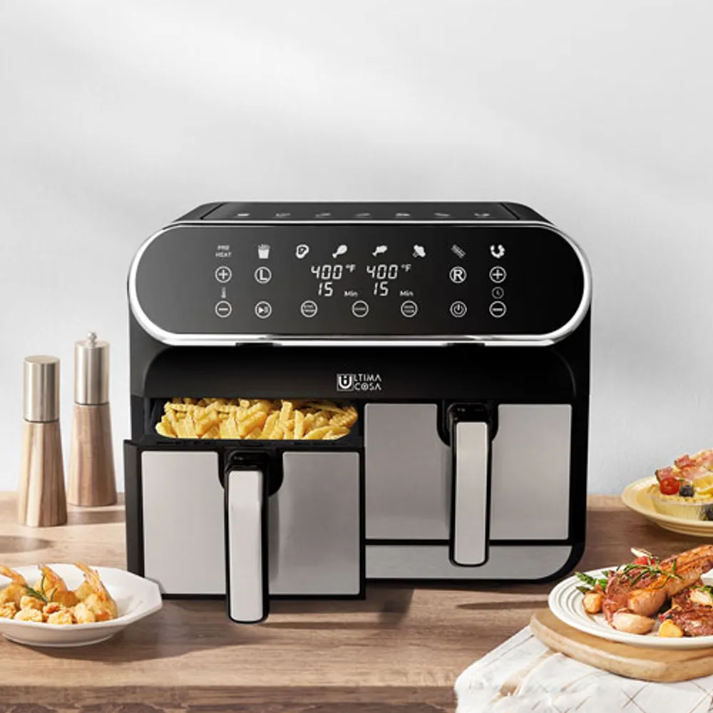 Friteuse à air chaud numérique à deux zones d'Ultima Cosa - 8 l/8,5 pte - Acier inoxydable noir - Exclusivité de Best Buy