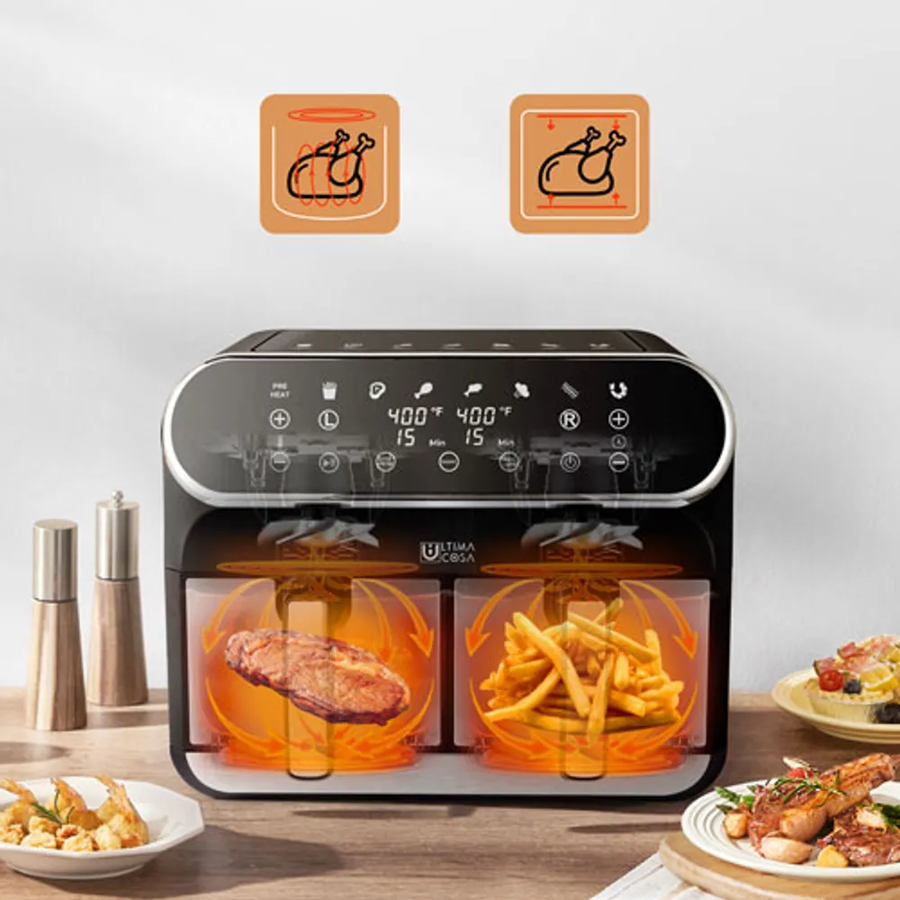 Friteuse à air chaud numérique à deux zones d'Ultima Cosa - 8 l/8,5 pte - Acier inoxydable noir - Exclusivité de Best Buy