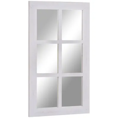 HOMCOM 40" x 24" Farmhouse Decorative Wall Mirror, Windowpane Mirror for Wall in Living Room, Bedroom, Rustic White