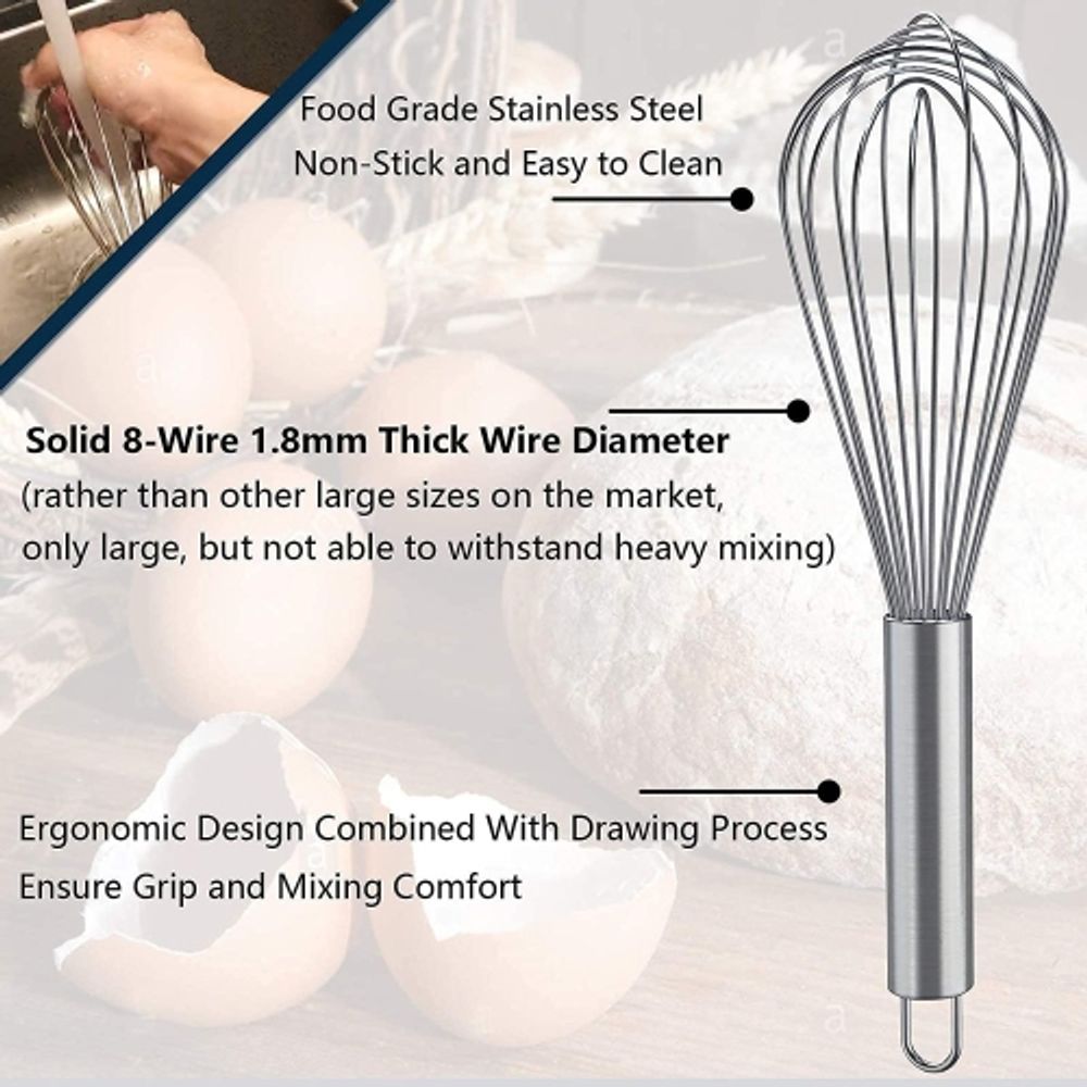 PREMIUM Stainless Steel Wire Whisk Durable Kitchen Manual Egg Beater (3  Pcs) Set