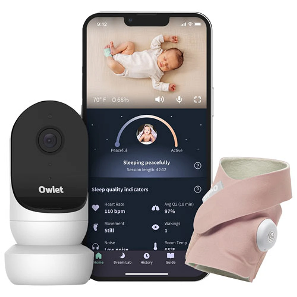 Owlet Dream Duo with Cam 2 Wearable Baby Monitor (PS04N20BBK) - Dusty Rose  | Southcentre Mall