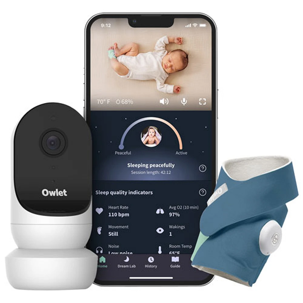 Owlet Dream Duo with Cam 2 Wearable Baby Monitor (PS04N67BBK) - Bedtime Blue