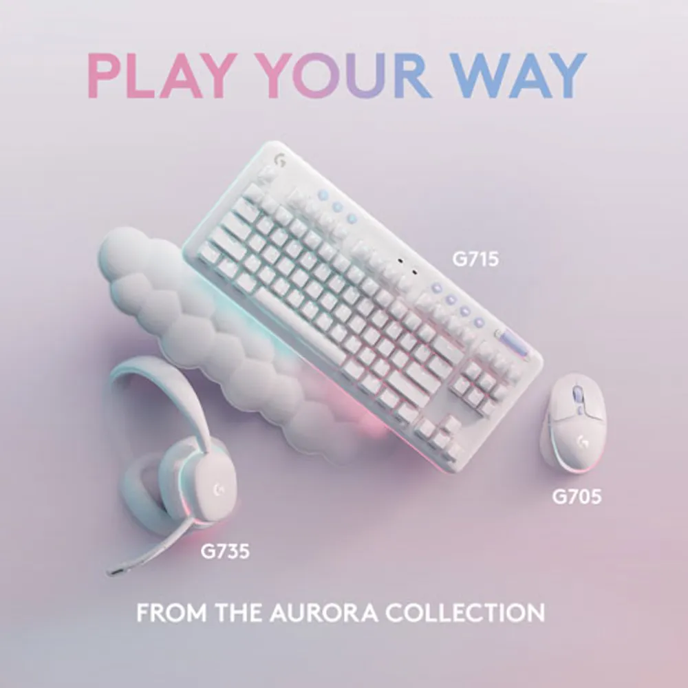 Clavier de jeu mécanique rétroéclairé Bluetooth avec touches tactiles GX Brown Aurora Collection G715 de Logitech G - Brume blanche