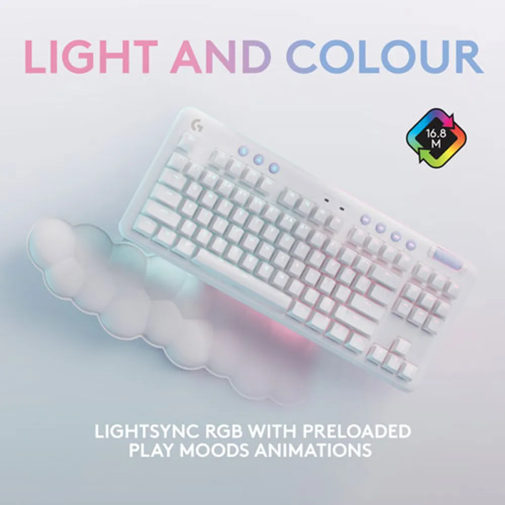Clavier de jeu mécanique rétroéclairé Bluetooth avec touches tactiles GX Brown Aurora Collection G715 de Logitech G - Brume blanche