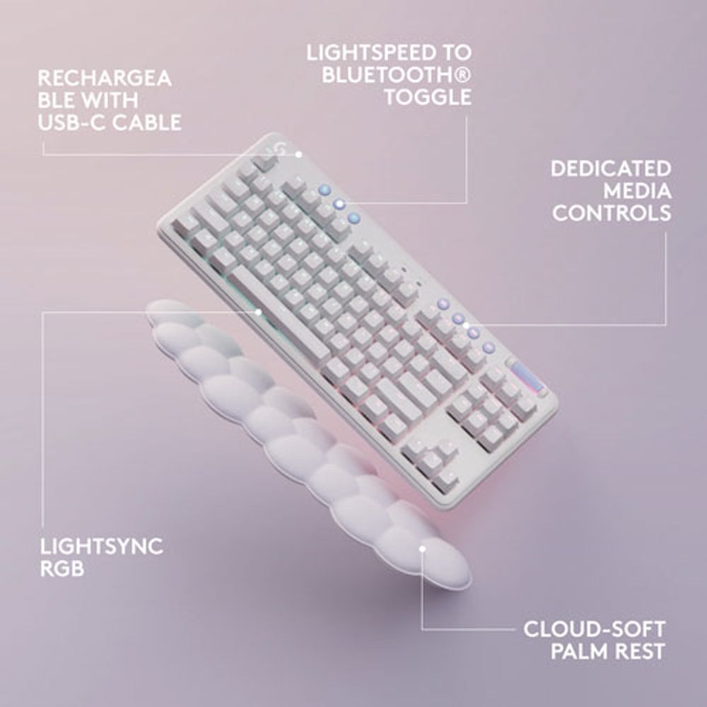 Logitech G Aurora Collection G715 Bluetooth Backlit Mechanical GX Brown Tactile Gaming Keyboard - White Mist