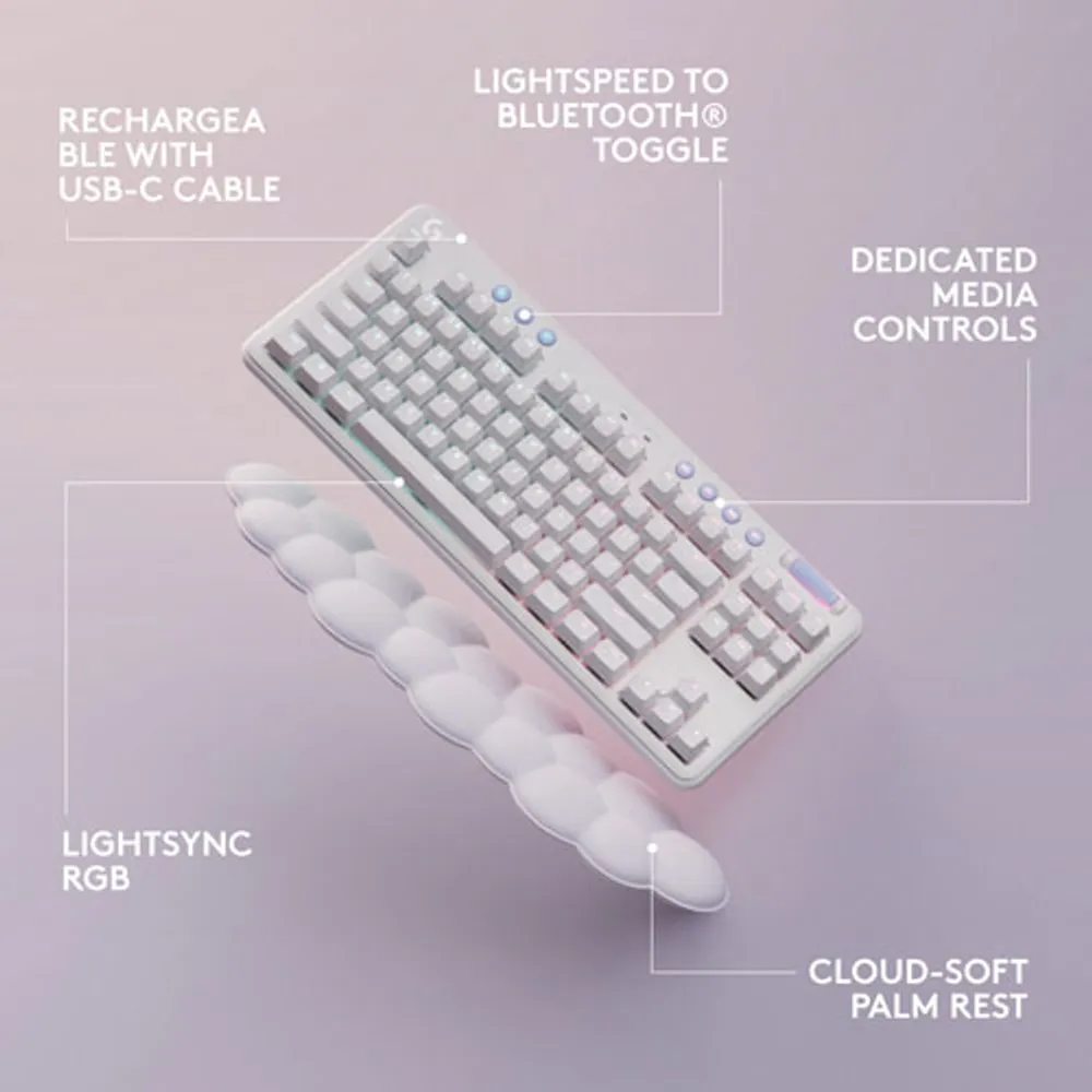 Clavier de jeu mécanique rétroéclairé Bluetooth avec touches tactiles GX Brown Aurora Collection G715 de Logitech G - Brume blanche