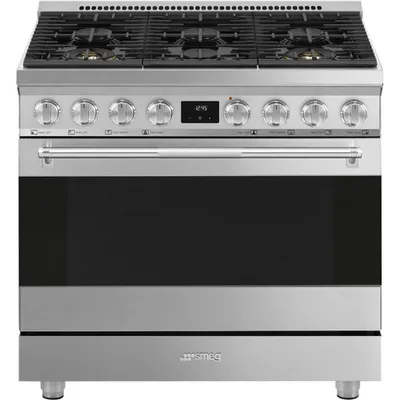 Smeg 36" 4.5 Cu. Ft. True Convection 6-Burner Freestanding Dual Fuel Range (SPR36UGMX) - Stainless Steel