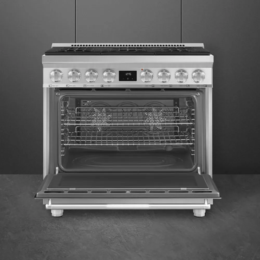 Smeg 36" 4.5 Cu. Ft. True Convection 6-Burner Freestanding Dual Fuel Range (SPR36UGMX) - Stainless Steel