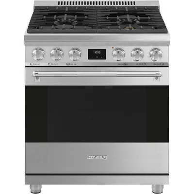 Smeg 30" 4.6 Cu. Ft. True Convection Freestanding Dual Fuel Range (SPR30UGMX) - Stainless Steel