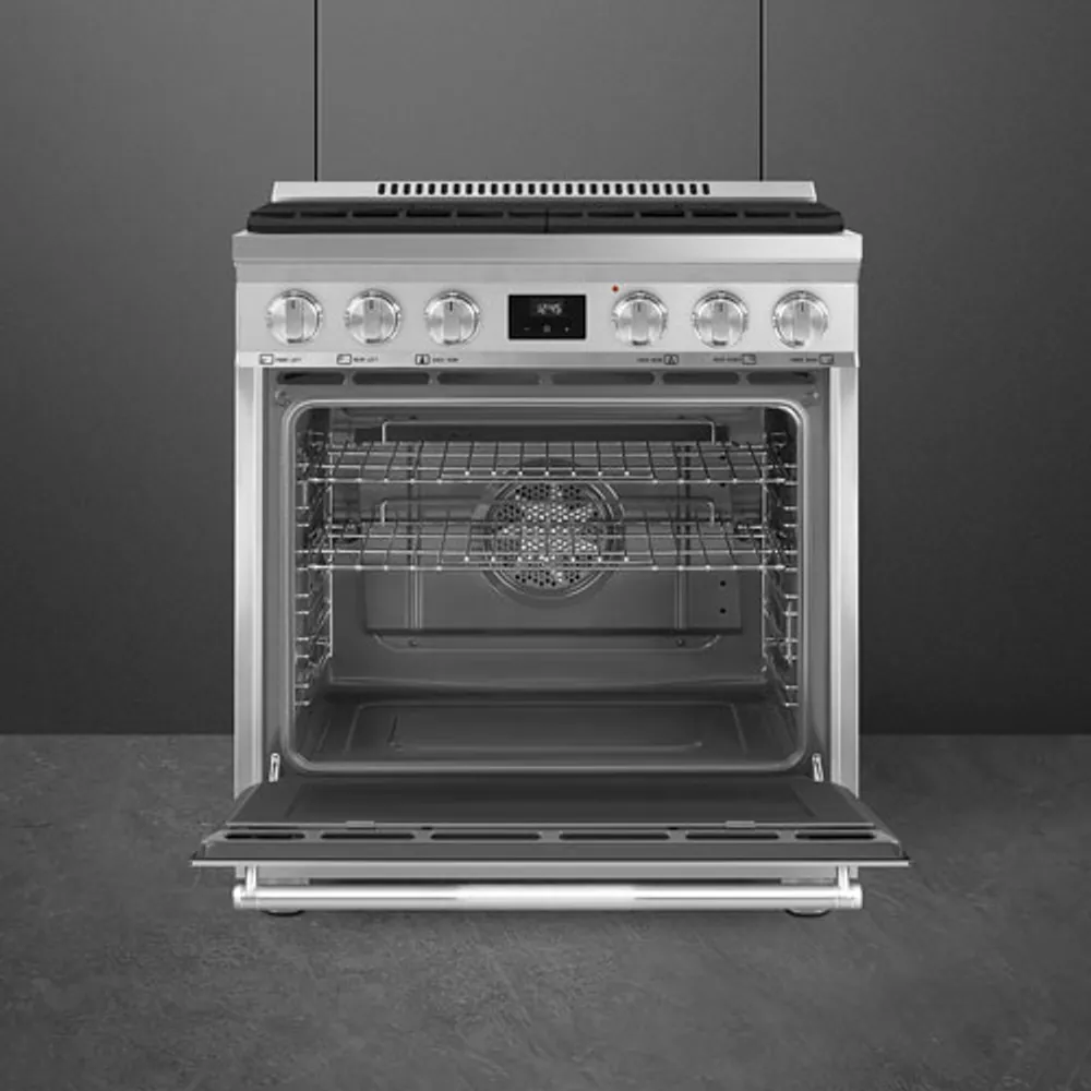 Smeg 30" 4.6 Cu. Ft. True Convection Freestanding Dual Fuel Range (SPR30UGMX) - Stainless Steel