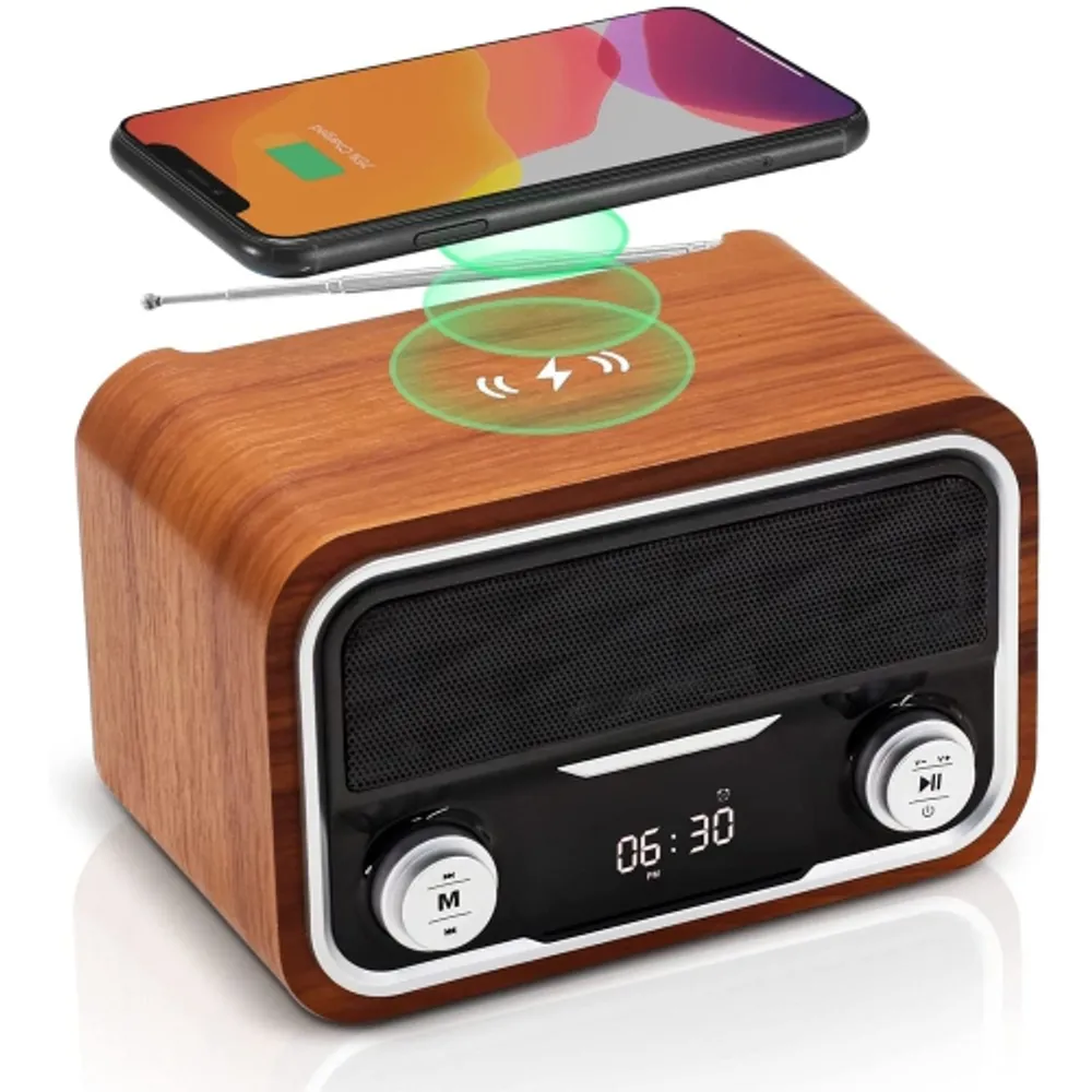 AxGear Wooden Digital LED Alarm Clock Bluetooth SpeakerWith 10W