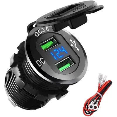 axGear Waterproof Dual Quick Charge 3.0 USB Car Socket 12V/24V 36W with LED Display