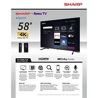 Sharp 58" 4K UHD HDR LED Roku OS Smart TV (4T-C58EL8UR) - 2024 - Only at Best Buy