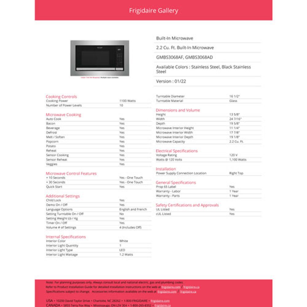 Frigidaire Gallery Built-In Microwave - 2.2 Cu. Ft. - Stainless Steel