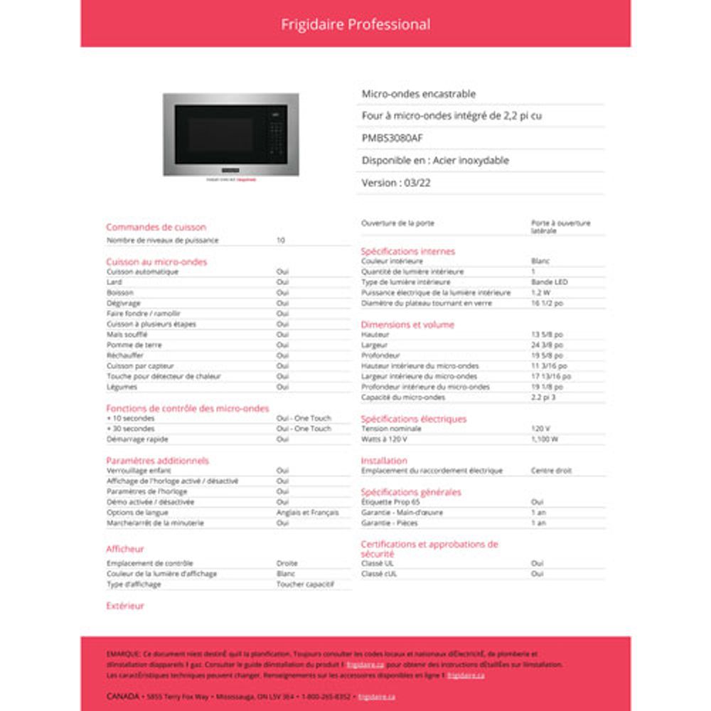Frigidaire Professional Built-In Microwave - 2.2 Cu. Ft. - Stainless Steel