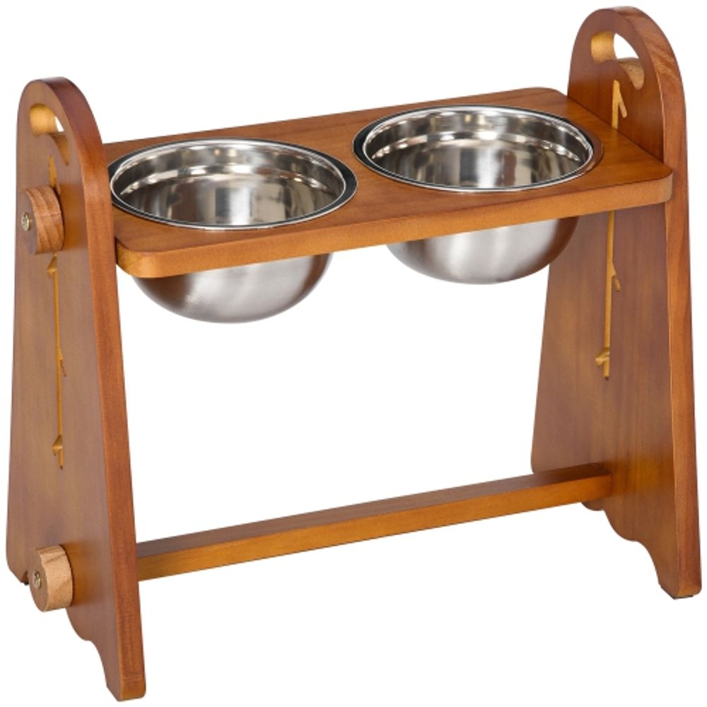 Elevated Dog Bowl Pet Feeder Stainless Steel Raised Food Water Stand w/ 2  Bowls