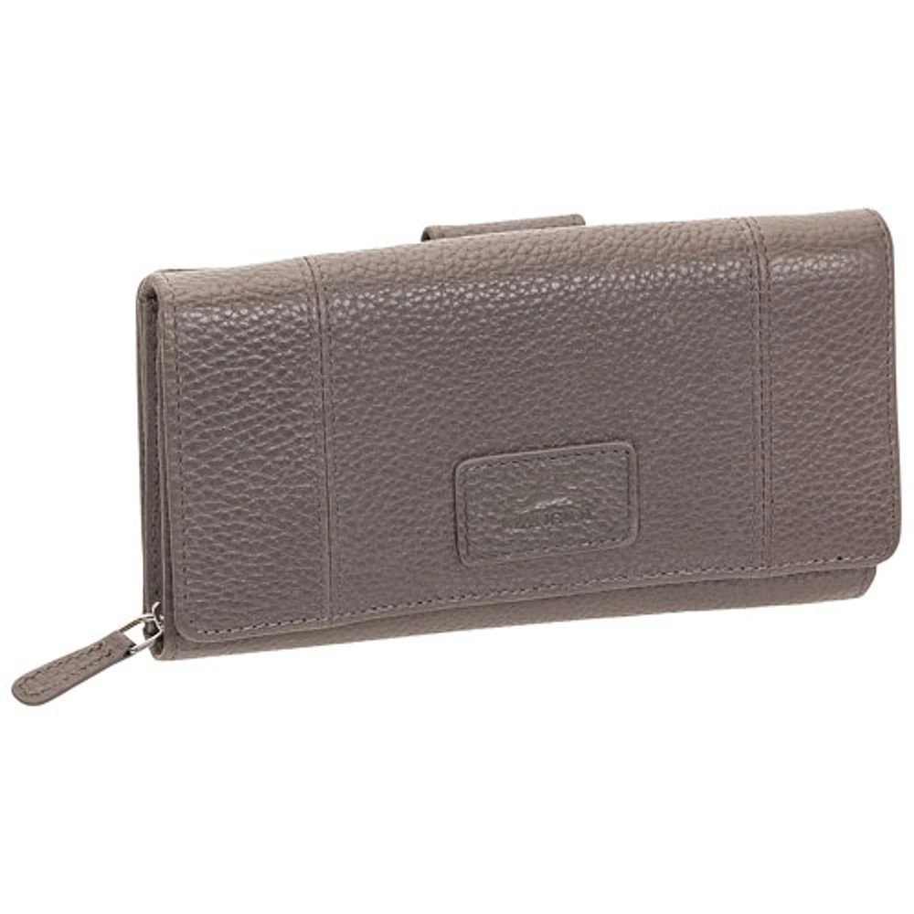 Mancini Pebble RFID Genuine Leather Bi-fold 21-Slot Clutch Wallet - Grey