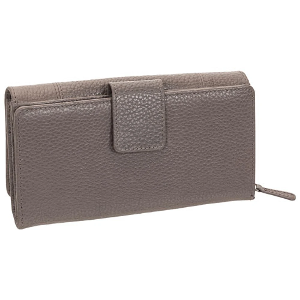 Mancini Pebble RFID Genuine Leather Bi-fold 21-Slot Clutch Wallet - Grey