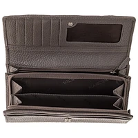 Mancini Pebble RFID Genuine Leather Bi-fold 21-Slot Clutch Wallet - Grey