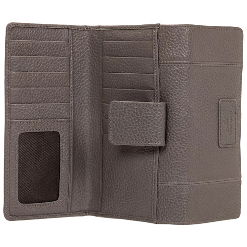 Mancini Pebble RFID Genuine Leather Bi-fold 21-Slot Clutch Wallet - Grey