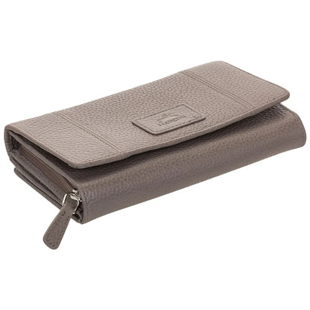 Mancini Pebble RFID Genuine Leather Bi-fold 21-Slot Clutch Wallet - Grey