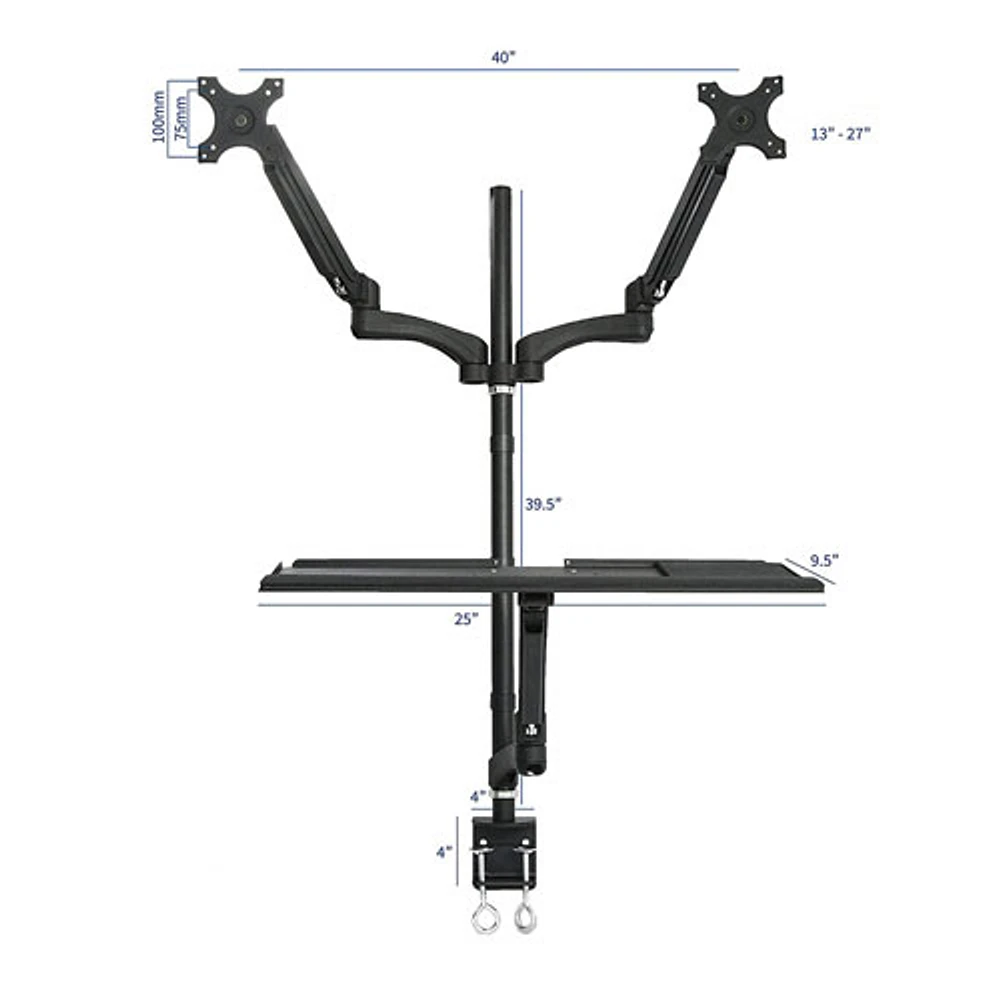 TygerClaw 13"-27" Sit-Stand Workstation for Dual Monitors - Black