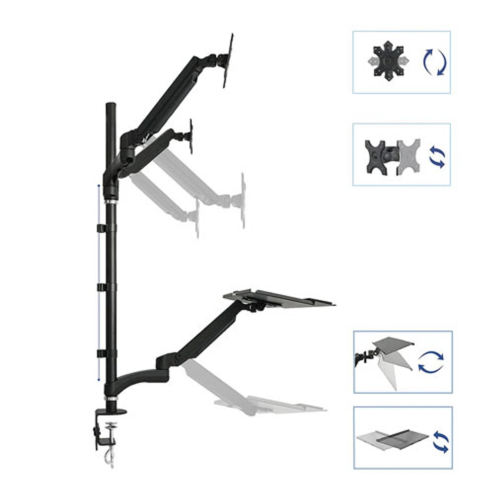 TygerClaw 13"-27" Sit-Stand Workstation for Dual Monitors - Black