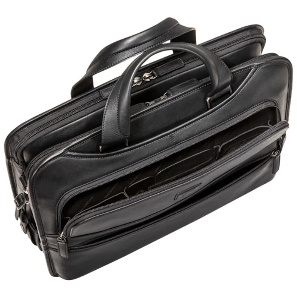 Mancini Milan 15.6" 3-Compartment Laptop Briefcase Bag - Black