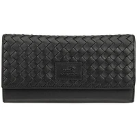 Mancini Basket Weave RFID Genuine Leather Tri-fold Clutch Wing Wallet