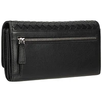 Mancini Basket Weave RFID Genuine Leather Tri-fold Clutch Wing Wallet