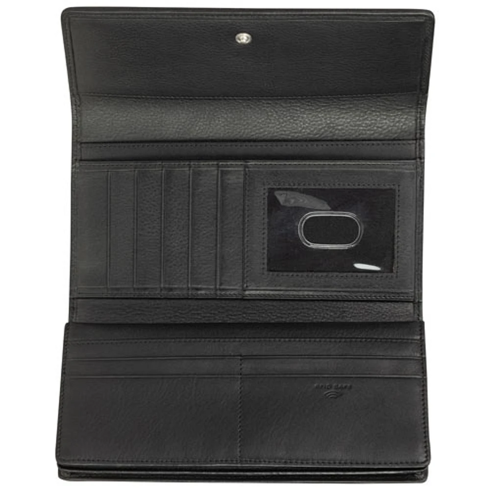 Mancini Basket Weave RFID Genuine Leather Tri-fold Clutch Wing Wallet