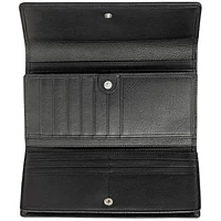 Mancini Basket Weave RFID Genuine Leather Tri-fold Clutch Wing Wallet